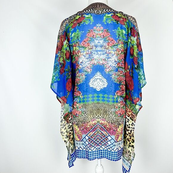 ASA Kaftan Printed Caftan Cover-Up Jeweled Beaded Tassels Floral Short Small - Picture 3 of 9